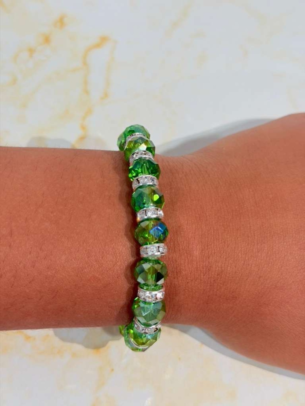 Green Crystal Stackable Bracelet with Silver Accents - Women Jewelry